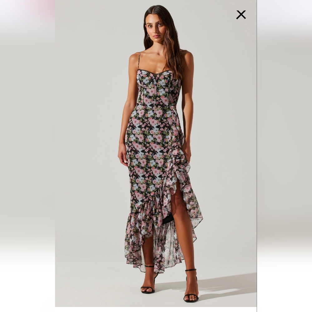 Astr Black and Pink Floral High Low Dress